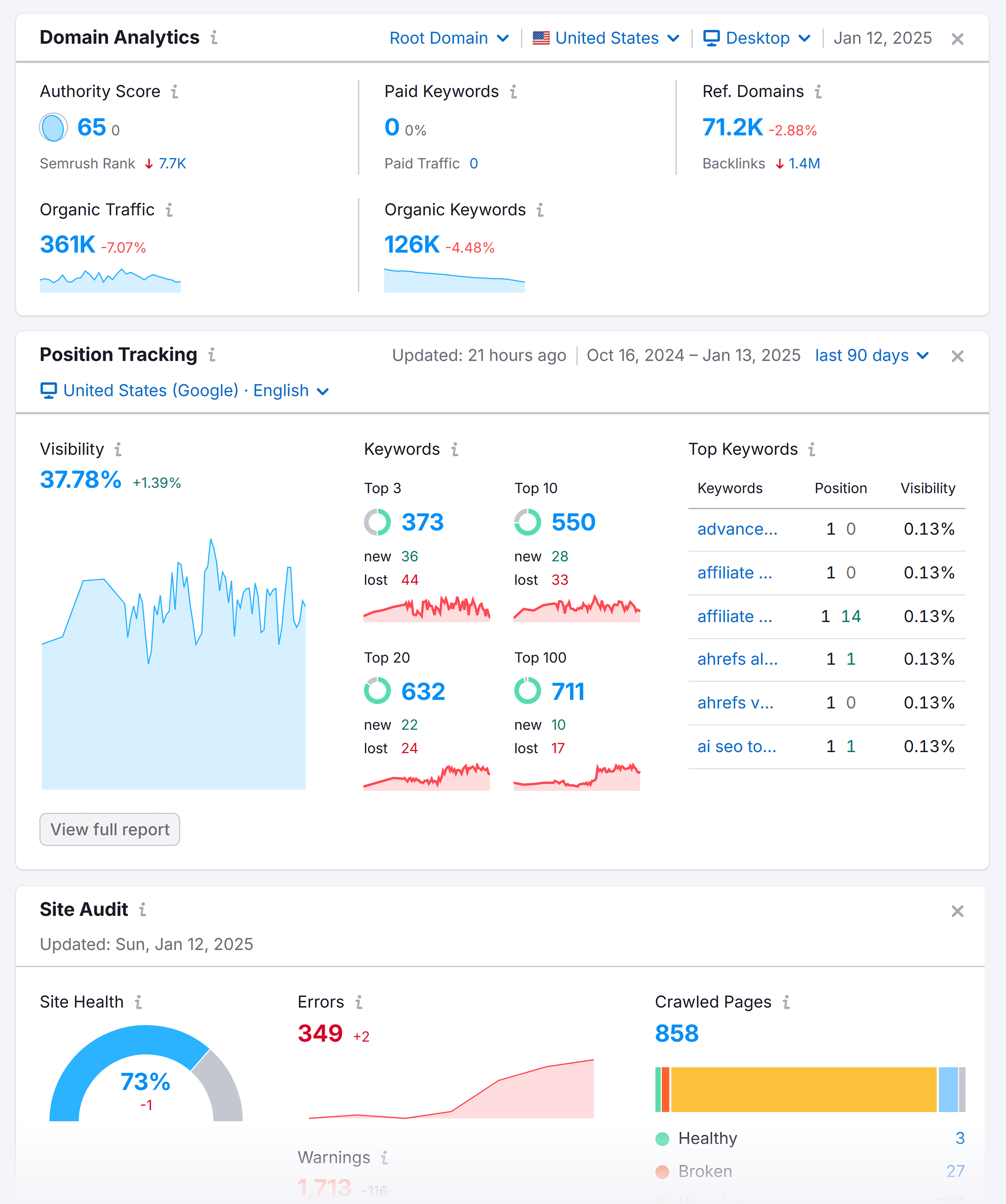 Local SEO Before - Semrush Backlink Analysis